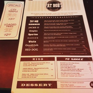 The menu- which is also available for viewing on their website: www.fatbobs.com.au